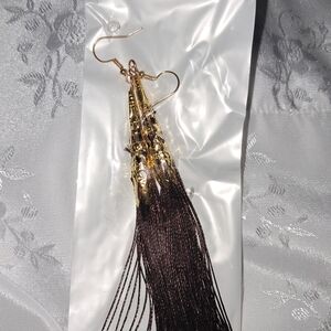 Elegant Gold and Brown Tassel Earrings